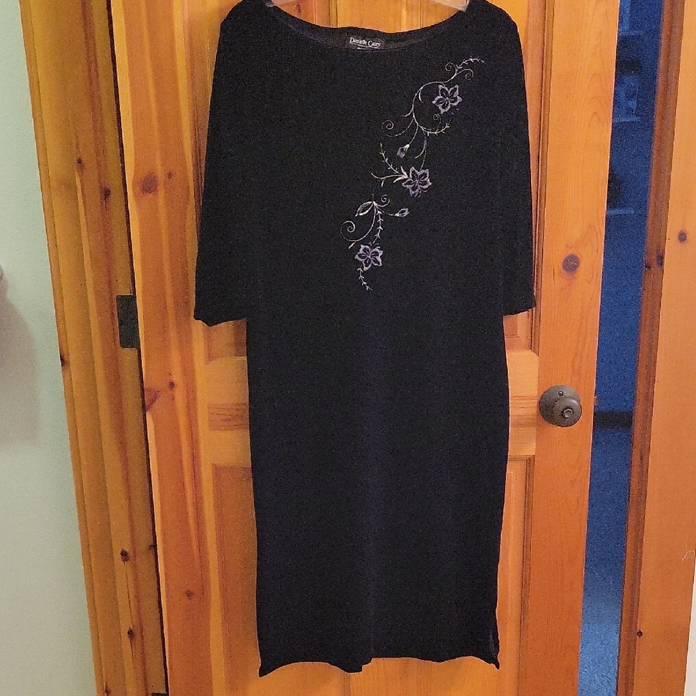 Chic Black Dress with Purple Floral Detail